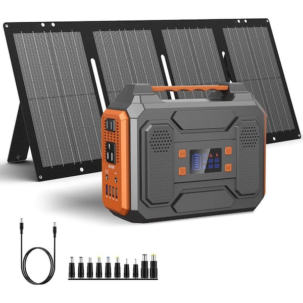 300W Portable Solar Generator with Foldable 60W Solar Panel and 280Wh Lithium Battery Pack for Camping, RV, Outdoor Use