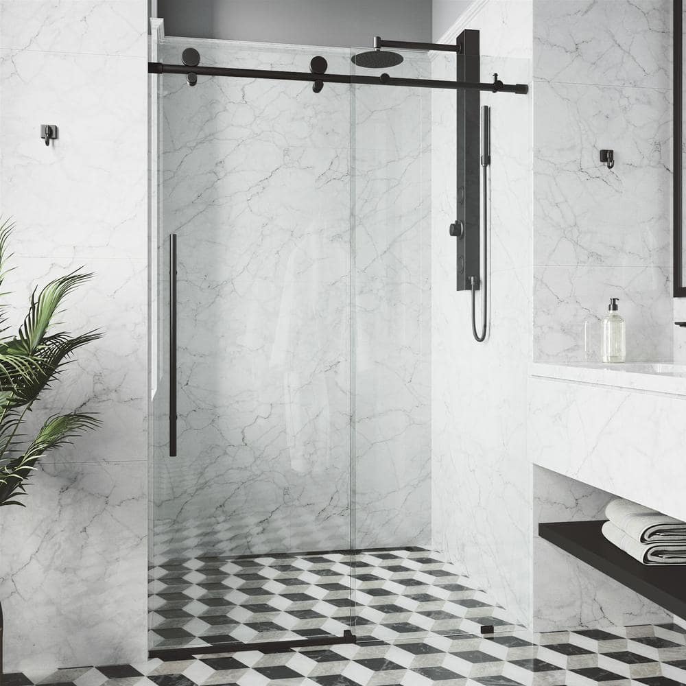 Elan E-Class 64" Matte Black Frameless Sliding Shower Door