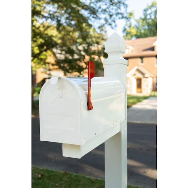 Elite White, Medium, Steel, Post Mount Mailbox