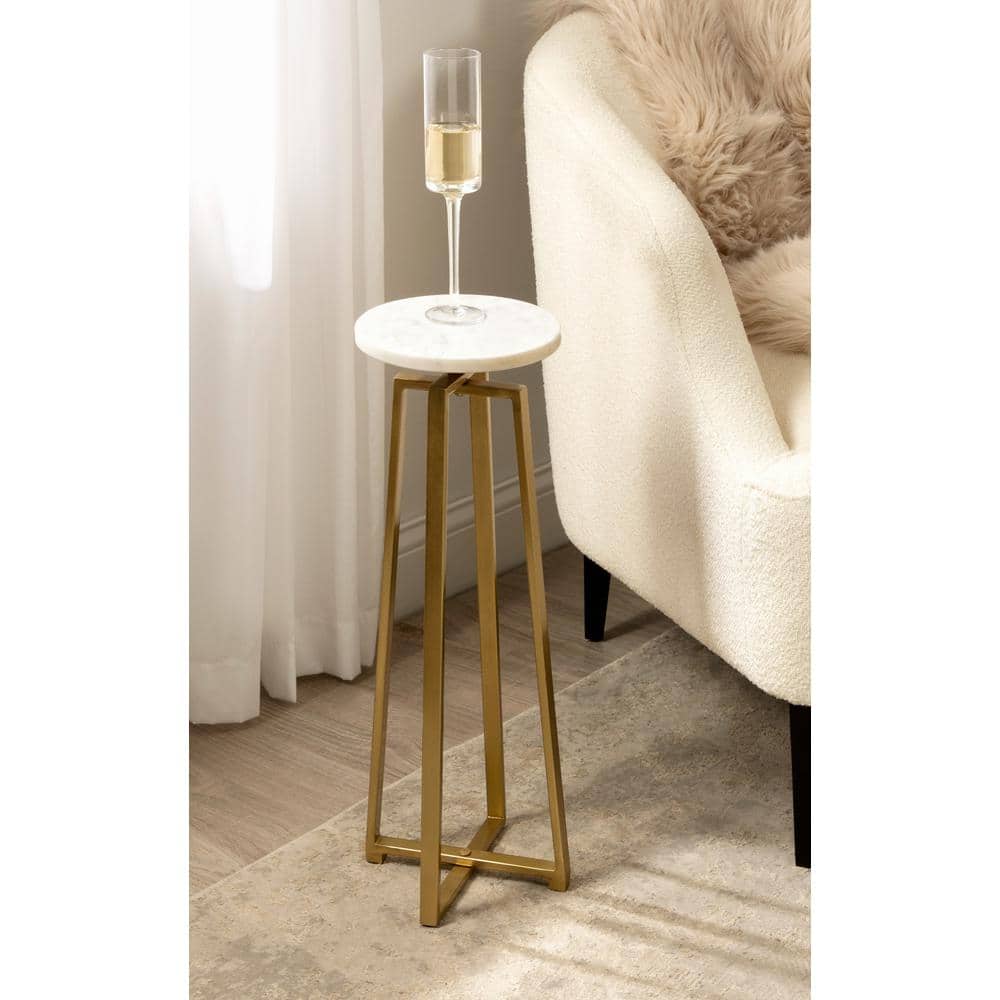 White Marble and Gold Metal Round Drink Table