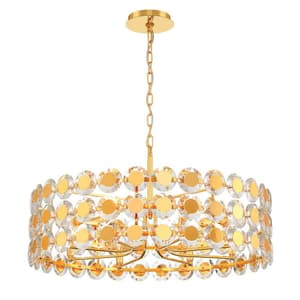 Perrene 8-Light Gold Drum Chandelier with Clear Crystal Shade