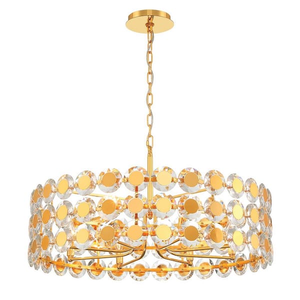 Eurofase Perrene 8-Light Gold Drum Chandelier with Clear Crystal Shade