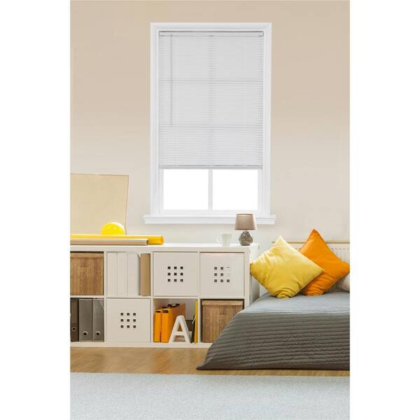 Project Source 1-in Slat Width 67.75-in x 64-in Cordless White Vinyl Room Darkening Mini Blinds | CCDRD7264-67.75