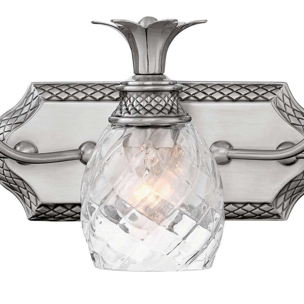 Elegant Polished Antique Nickel 5-Light Outdoor Bath Vanity with Clear Optic Glass