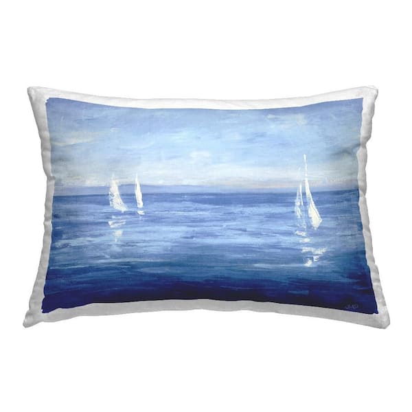Stupell Industries Vivid Boats Open Sail Blue Print Polyester 14 in. x 20 in. Throw Pillow