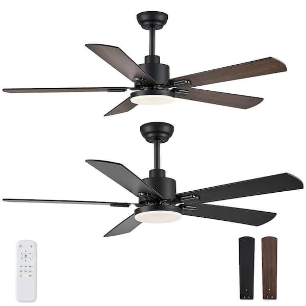 2-Pack 52 in. Indoor Black Downrod/Angled Mount Ceiling Fan with Dual-Finish Blades and Light Kit and Remote Control