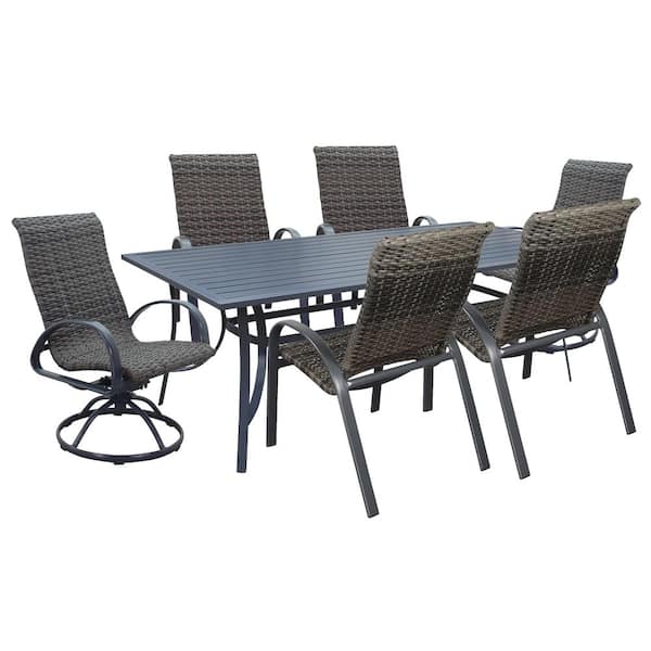 Courtyard Casual Santa Fe Dark Gray 7-Piece Mixed Wicker Rectangle Outdoor Dining Set