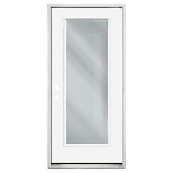 Builders Choice 36 in. x 80 in. Right-Hand/Inswing Full Lite Clear Glass Primed Steel Prehung Front Door with 4-9/16" Frame & Brickmould
