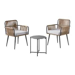 Alburgh All-Weather Outdoor Conversation Set with 2 Rope Chairs with Gray Cushions and 18 in. H Concrete Cocktail Table