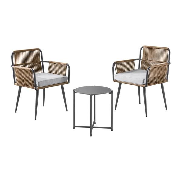 Alaterre Furniture Alburgh All-Weather Outdoor Conversation Set with 2-Rope Chairs and 18 in. H Cocktail Table