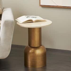 16 in. Gold Pedestal Round Metal Coffee Table with Cream Marble Tabletop