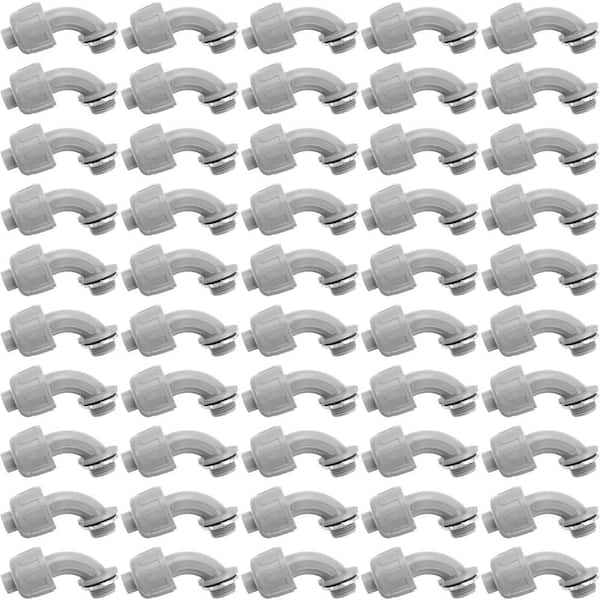 50-Piece 1/2 in. Gray PVC Flexible Liquid-Tight Conduit Connector Fittings, Straight and 90-Degree