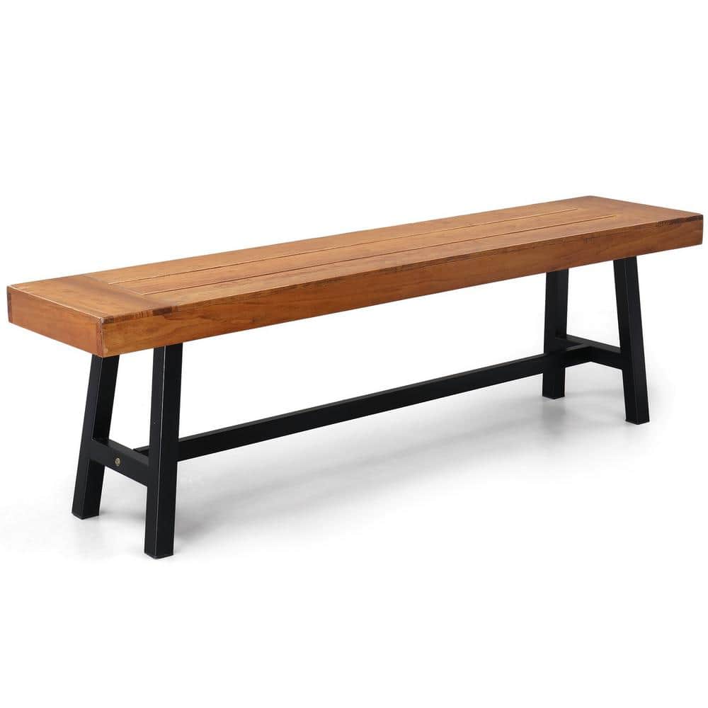 Light Brown Poplar Wood Outdoor Ottoman Bench