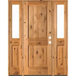 58 in. x 80 in. Rustic Knotty Alder Square clear stain Wood V-Groove Left Hand Single Prehung Front Door/Half Sidelites