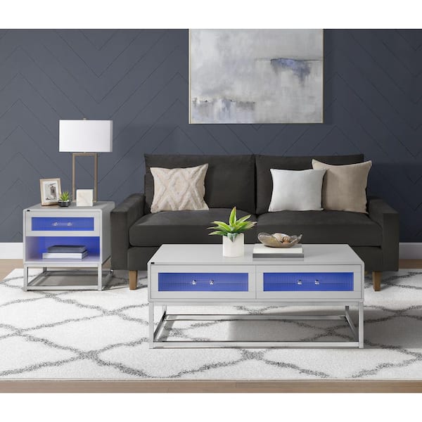 Picket House Furnishings Indira 47 in. Glossy White Rectangle Wood Coffee Table with LED and Battery Pack