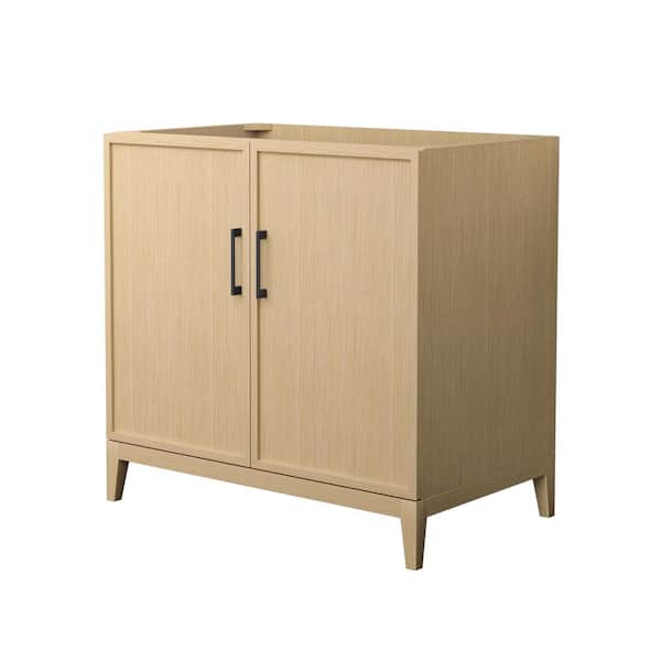 Wyndham Collection Elan 35 in. W x 21.5 in. D x 34.25 in. H Single Bath Vanity Cabinet without Top in White Oak with Matte Black Trim