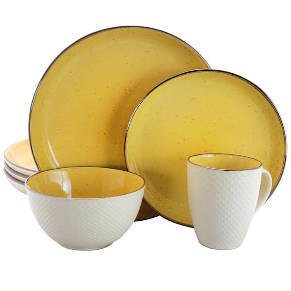 Elama Mellow 16-Piece Country/Cottage Yellow Earthenware Dinnerware Set (Service for 4)