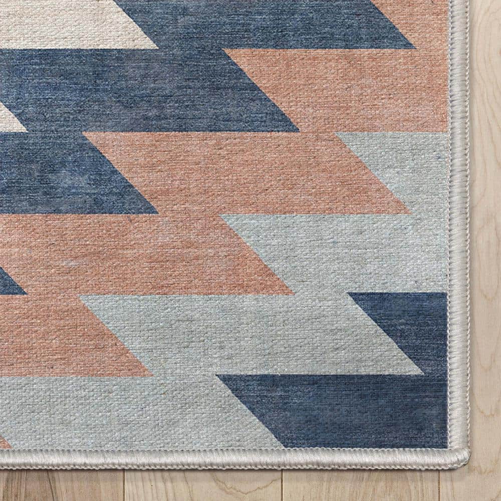 Southwestern Blue and Coral Chenille Flatweave Area Rug 3'3" x 5'