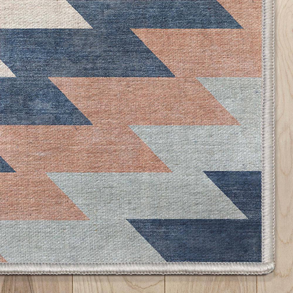 Blue and Coral Southwestern Synthetic Chenille 8' x 10' Area Rug