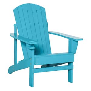 Sky Blue Wood Outdoor Patio Chair with Cup Holder, Weather Resistant Classic Lounge for Deck, Garden, Backyard, Fire Pit