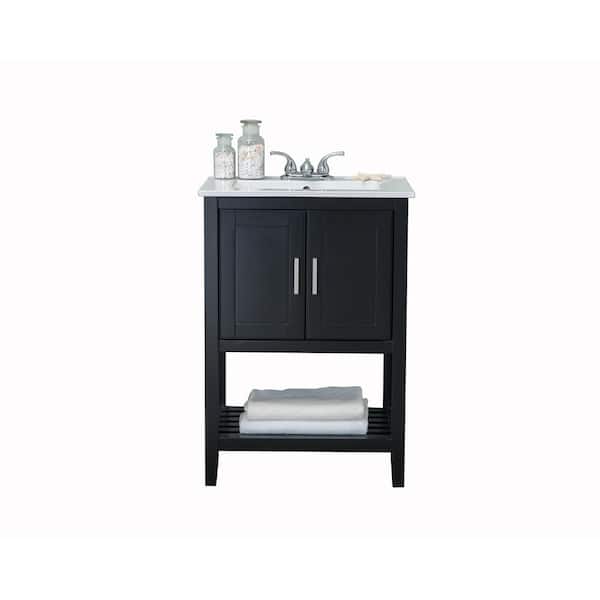 Unbranded 24 in. Vanity in Espresso with Ceramic Top in White with White Basin