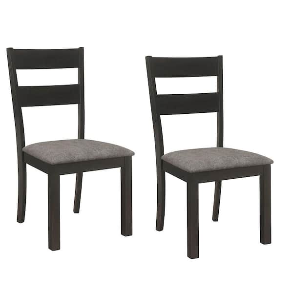 Benjara Black and Gray Fabric Ladderback Dining Chair (Set of 2)