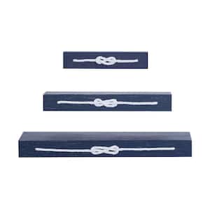 Blue 3 Shelves Wood Knot Wall Shelf with Knotted Rope (Set of 3)