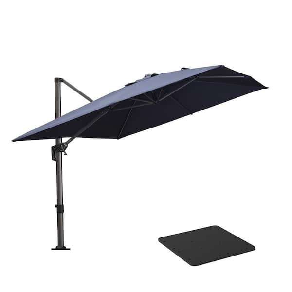PURPLE LEAF 9 ft. x 11.5 ft. Aluminum Outdoor Patio Cantilever Umbrella 360-Degree Rotation Umbrella with Base Plate, Navy Blue