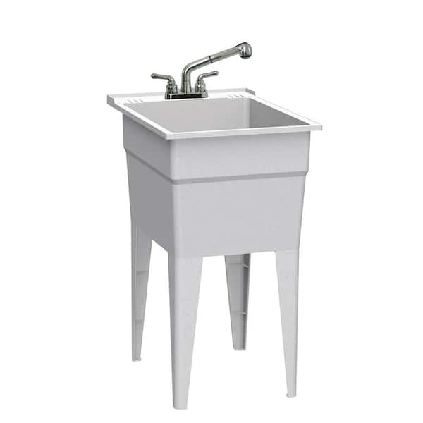 RUGGED TUB 18 in. x 24 in. Polypropylene Granite Laundry Sink with 2 Hdl Non Metallic Pullout Faucet and Installation Kit