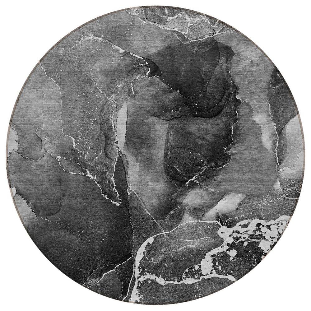 Black Gray and White 8 ft. Round Abstract Indoor / Outdoor Area Rug price history on PriceWatchPro