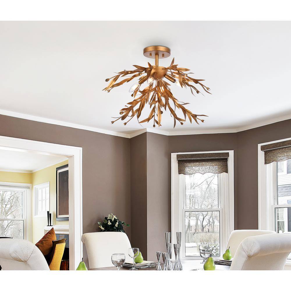 Priscilla Gold Leaf 23" Crystal Bead Semi-Flush Mount Light