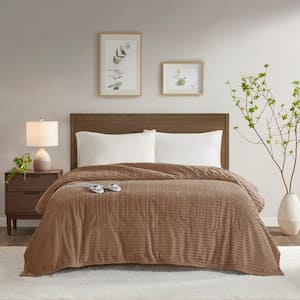 Corded Plush Brown Plush Twin Electric Blanket