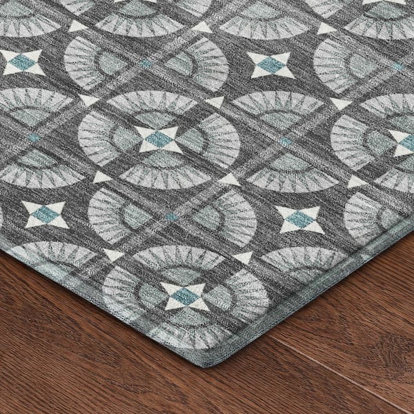 Mayfield Premium Machine Washable Abstract AMF2552 Charcoal 2 ft. x 7 ft. Runner Rug