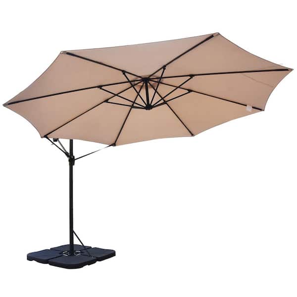 SUNRINX 12 ft. Steel Cantilever Offset Patio Umbrella in Beige with Crank Lift and Base