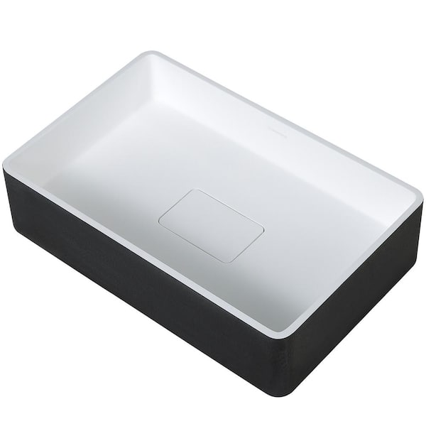Ancona Holbrook Pure Stone Rectangular Vessel Sink in Black and White