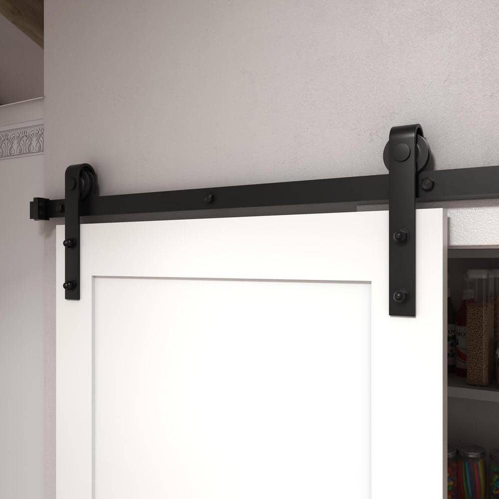 96-in Matte Black Steel Barn Door Hardware Kit