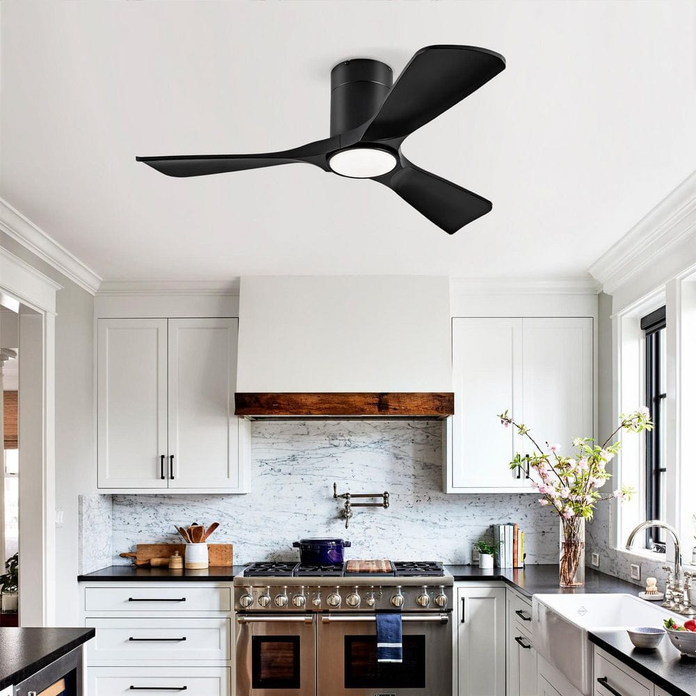 42 in. Indoor/Outdoor Black Flush Mount Standard Ceiling Fan with ABS Blades, Quiet DC Motor and Remote for Farmhouse price history on PriceWatchPro