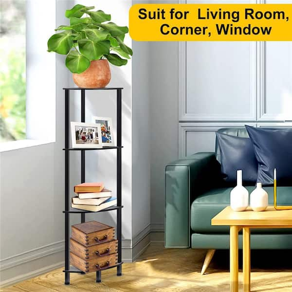 45.8 in. Outdoor Black Metal Plant Stand Rustproof Heavy-Duty Flower Pot  Holder (4-Tier)