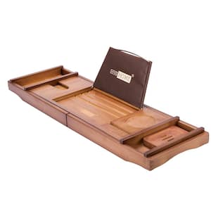 Expandable 43 Inch Bamboo Bathtub Caddy Tray in Brown with Holders, Soap Tray, Wine Glass Slot