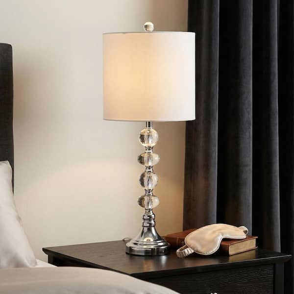 28 in. Silver Crystal Table Lamp Set and White Shade (Set of 2)