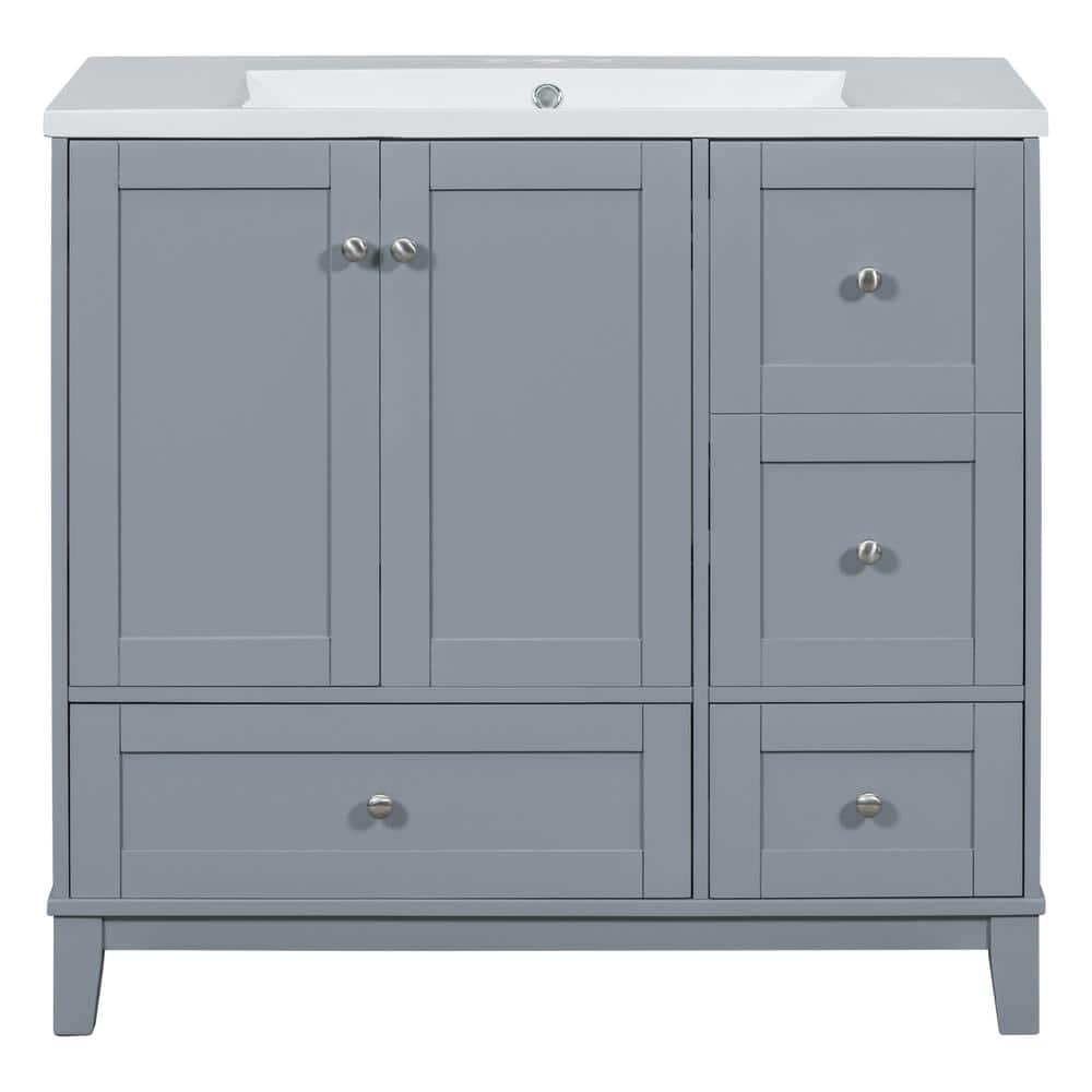 36 in. W x 18 in. D x 34 in. H Gray Bath Vanity Cabinet with 3 Drawers, 2 D