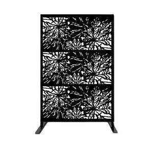 New Style MetalArt Laser Cut Metal Privacy Fence Screen, WideLeaves, Black, 24 in. x 48 in. /-Piece (3-Piece Combo)