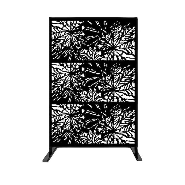 Ejoy New Style MetalArt Laser Cut Metal Privacy Fence Screen, WideLeaves, Black, 24 in. x 48 in. /-Piece (3-Piece Combo)