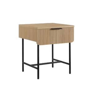 Modern 18.25 in. Coastal Oak and Black Rectangle Wood End Table with Reeded Drawer