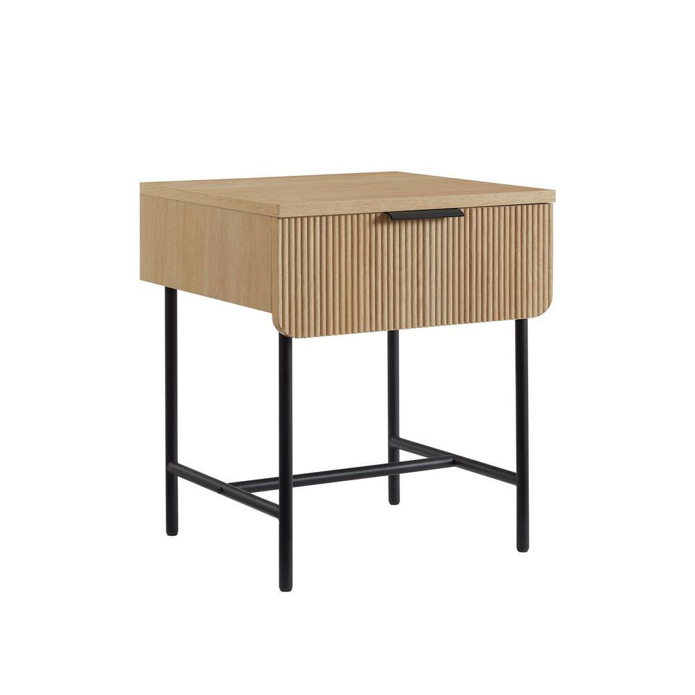Modern Coastal Oak and Black Fluted Drawer Side Table