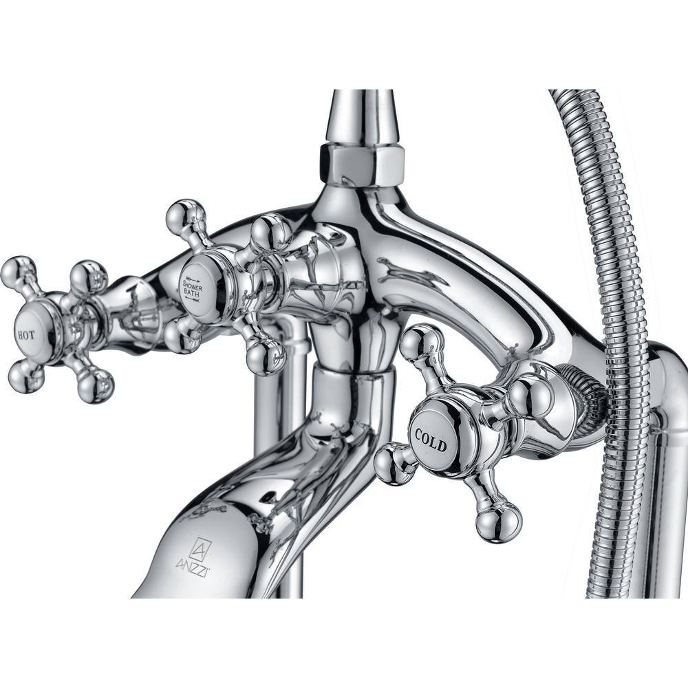 Polished Chrome 3-Handle Clawfoot Tub Faucet with Hand Shower