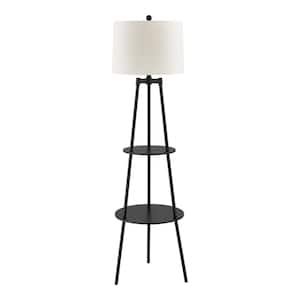 Gait 60 in. Wood Matte Black Tripod Indoor Floor Lamp with White Fabric Shade