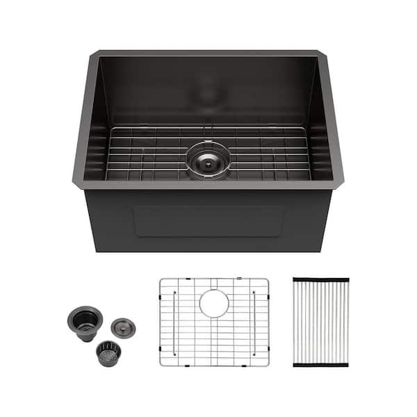 24 in. D x 18 in. W 22.4 Gal. Undermount Laundry/Utility Sink in Black with Nano Coating