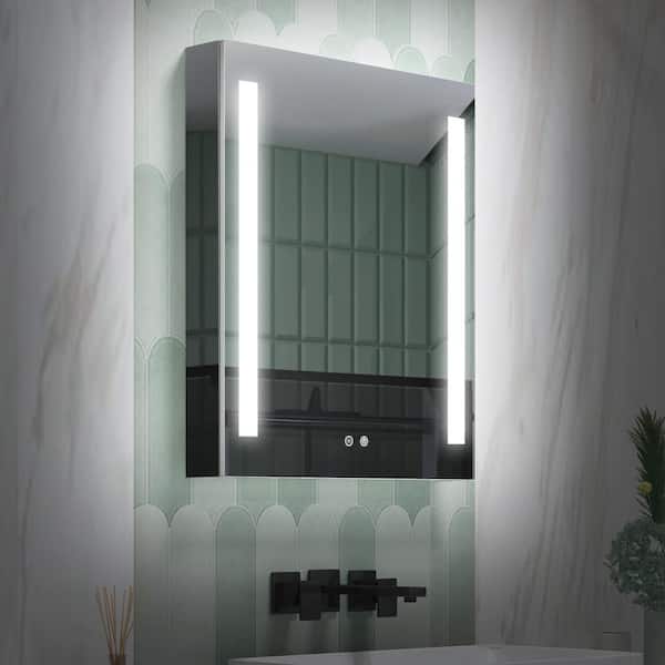 FORCLOVER 24 in. W x 30 in. H Rectangular Silver Aluminum Surface Mount Dimmable LED Medicine Cabinet with Mirror (Left Open)