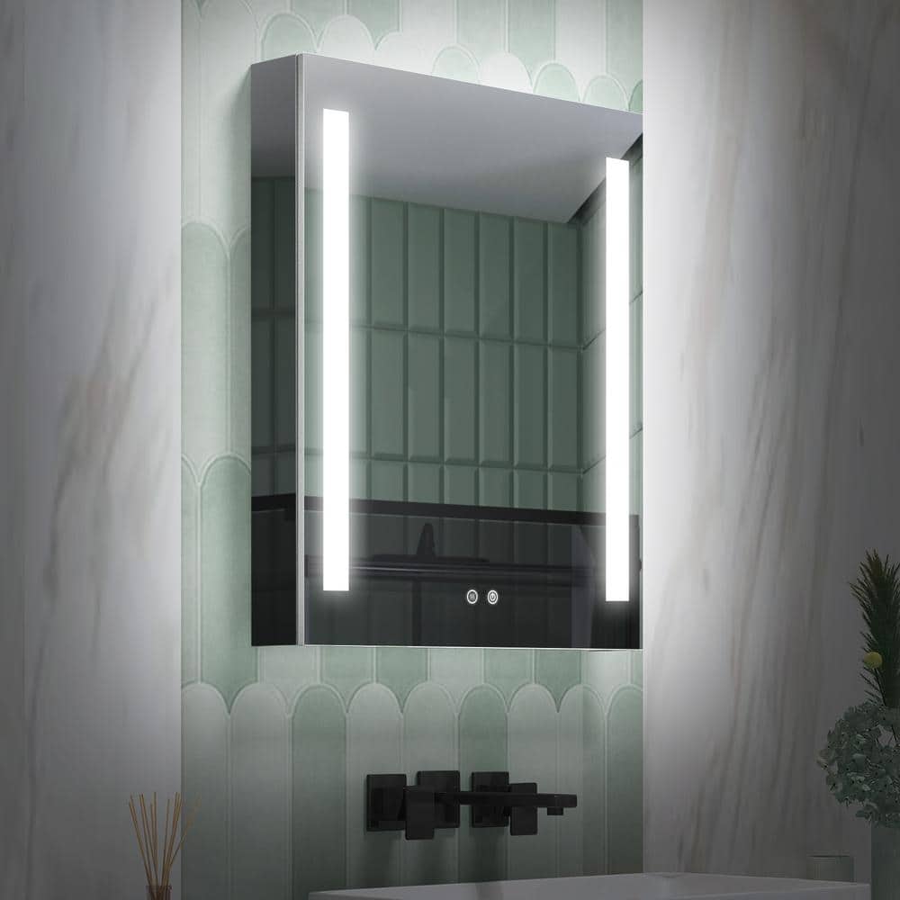 24 in. W x 30 in. H Rectangular Silver Aluminum Surface Mount Dimmable LED Medicine Cabinet with Mirror (Left Open) -  FORCLOVER, MEAM-VI2430L